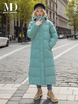 Women's Extra-long Hooded Puffer Coat New Boutiques Fashion Casual Thick Down Padded Winter Coat