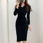 Vintage Long Sleeve Sweater Dresses for Women Party Office Slim Bodycon Knit Midi Dress Gift for Her