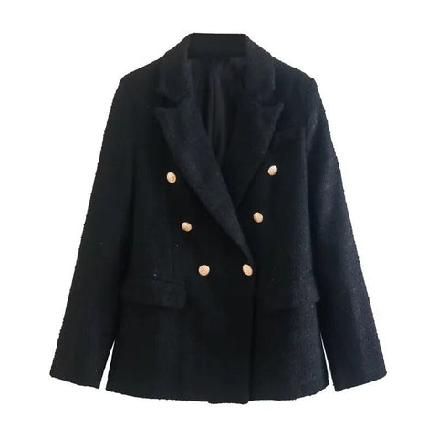 Double Breasted Blazer Women Button-Up Casual Coat Chic Elegant Office Fashion Jacket