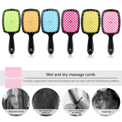 Detangling Hair Brush Massage Comb Hollow Out Wet Curly Barber Salon Hair Styling Tool Accessory