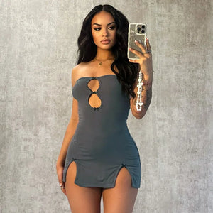 New Hollow Out Strapless Mini Dress for Women Nightclub Outfits Sexy Summer Dress