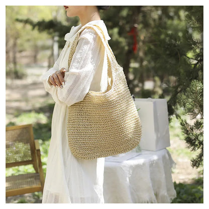 New Fashion Straw Tote Bag Woven Large Capacity Handbags Summer Beach Straw Bags Casual Tote Purses