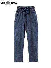 Women's Plus Size Jeans Stretchy Cotton Knit Denim Trousers