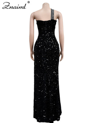 Luxury Evening Party Long Dress Sparkly Crystals Sequin Mermaid Maxi Dresses with Split