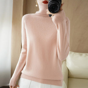 Wool Blend Pile Collar Cashmere Sweater for Women Wool Blend  Knitted Tops Pullover