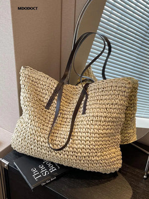 Luxury Design Straw Woven Tote Bag Casual Large Capacity Handbags Designer Fashion Women's Shoulder Bag