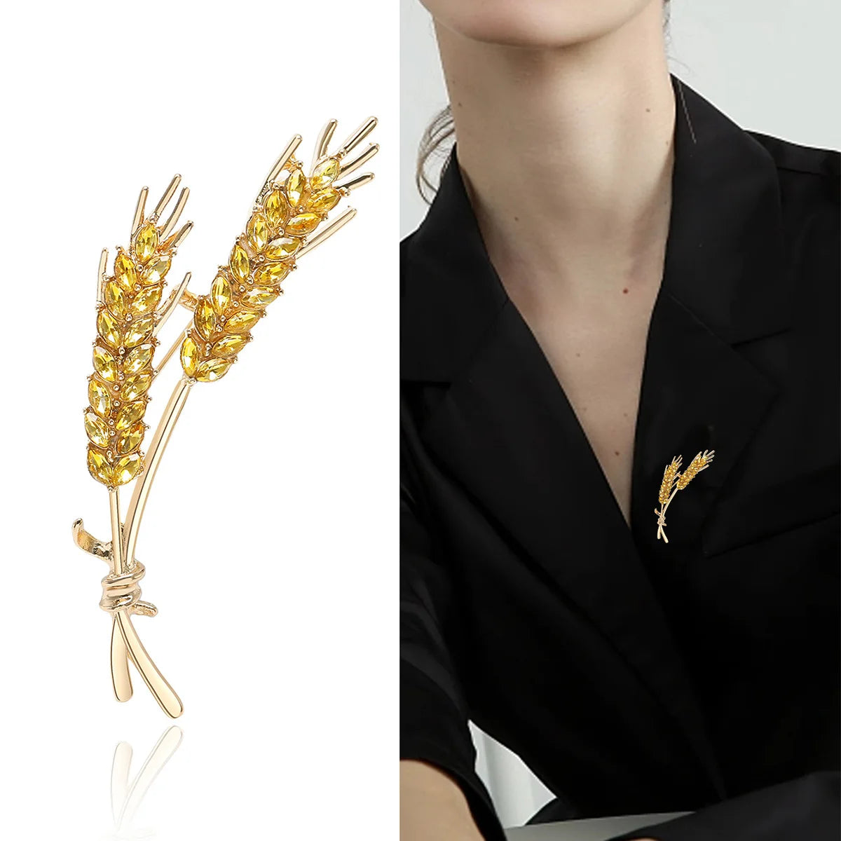Women's Brooches Trendy Fashion 3-Color Rhinestone Ear of Wheat Lapel Pins Luxury Jewelry Accessories For Clothing