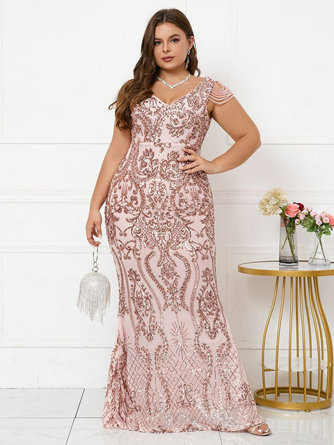 V-Neck Beaded Maxi Dress Women Elegant Long Chic Evening Party Prom Fashion Dress