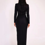 Elegant Black Cutout Long-Sleeve Evening Gown Hollow Out Maxi Dress