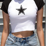 Y2K Star Tees for Women Retro Fashion Short Sleeve Crop Top Sexy Aesthetic Short T-Shirt Tops Navel