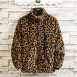 Women's Winter Jacket Warm Faux Fur Coat Leopard Print Coats Stand Collar or with Hood