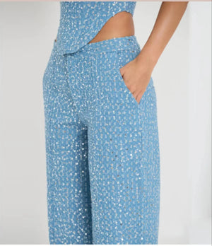 Sparkling Sequin Two-Piece Set – Strapless Top & High-Waisted Pants