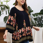 Plus Size Blouse Shirt for Women O Neck Long Sleeve Floral Print Casual Loose Blouse Oversized Tops