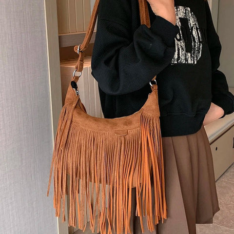 Crossbody Bag Women Tassel Y2K Retro Luxury Party Evening Handbag Purse Fashion