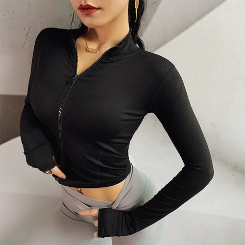 Sport Jacket Women Long Sleeve Zipper Fitness Yoga Workout Gym Activewear Casual Autumn Fashion