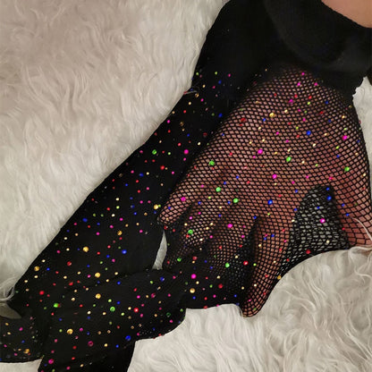 Women's Fishnet Rhinestone Pantyhose Stylish Party Club Mesh Sparkly Pantyhose