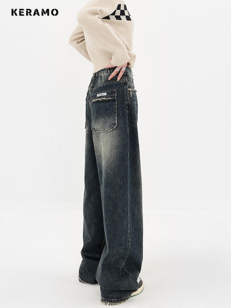 Ladies Premium High Waist Wide Leg Loose Denim Pants