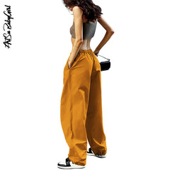 Women's Loose Low Waist Cargo Pants Loose Drawstring Trousers