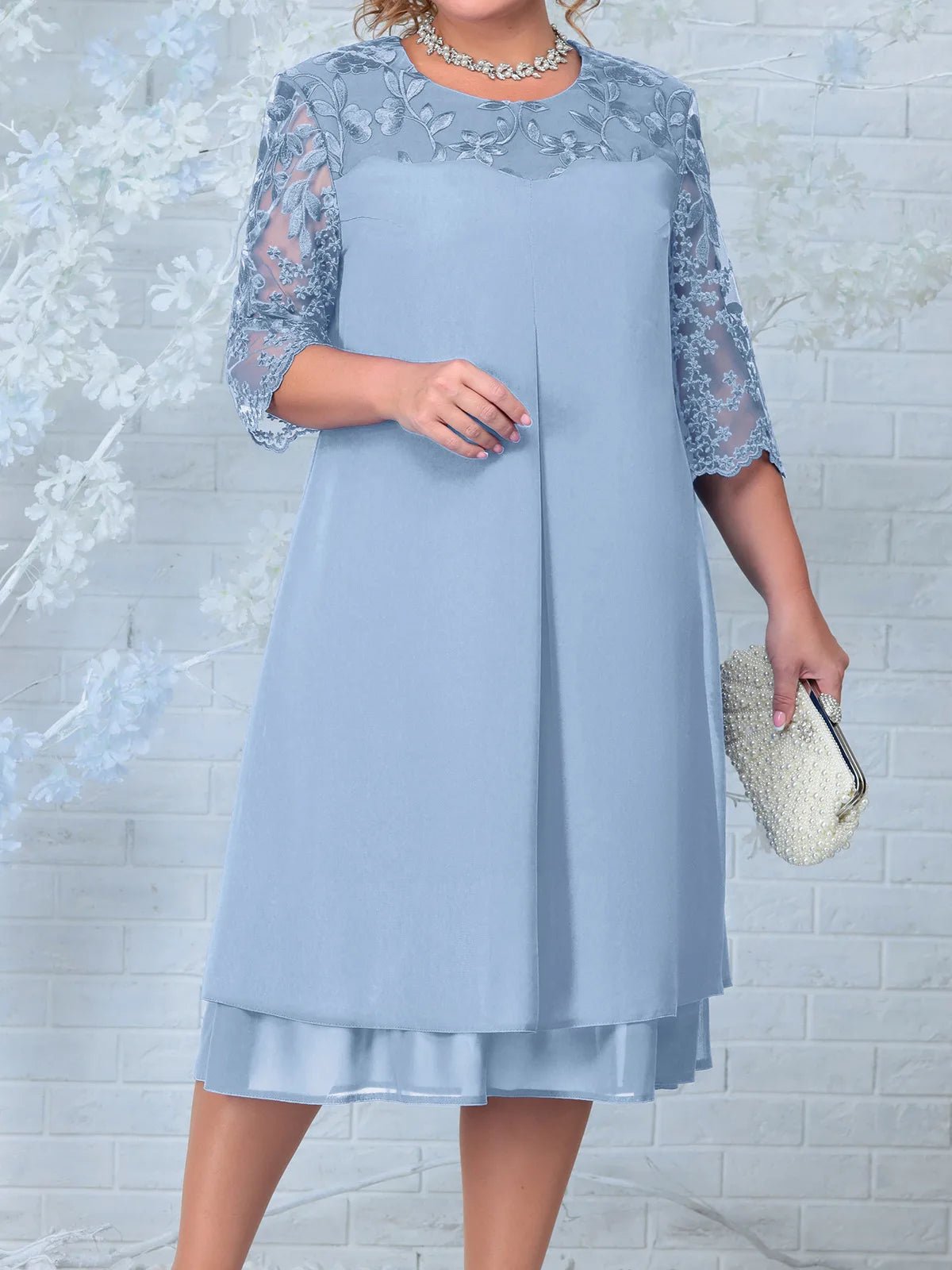 Plus Size Layered A-Line Dress  Light Blue