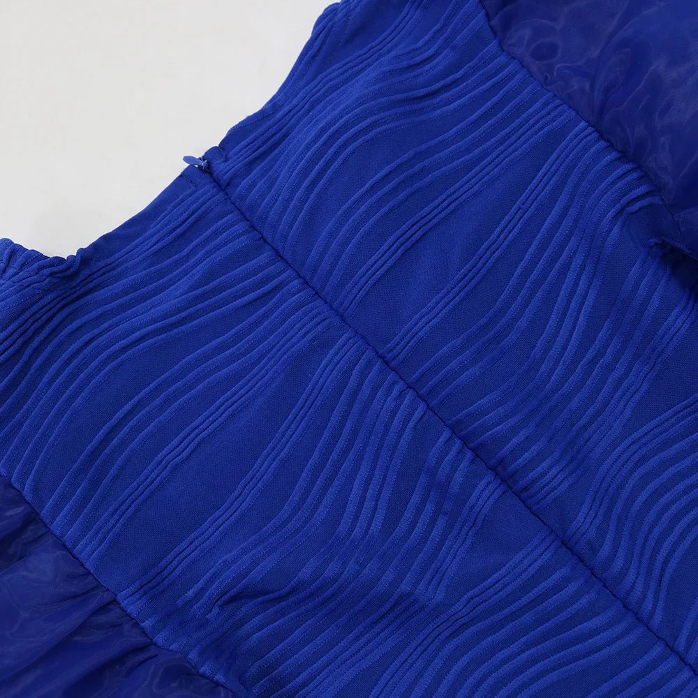 Elegant Hot Striped Bodycon Midi Dress with Sheer Ruffle Sleeves