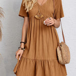 Women's Vintage Casual Summer Dresses Trendy V Neck w/ Ruffles Boho Dress