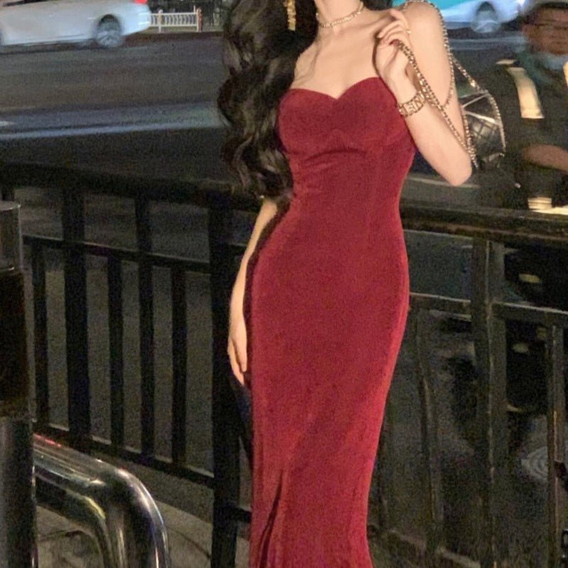 Spaghetti Strap Midi Dress Women Slim Elegant Evening Party Casual Chic Fashion Dress