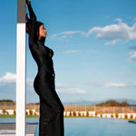 Elegant Black Cutout Long-Sleeve Evening Gown Hollow Out Maxi Dress