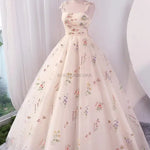 Elegant Floral Embroidered Ball Gown Formal Dress for Prom Wedding Guest