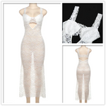 New White Lace Slim Bodycon Dress Women Spaghetti Strap Summer Dress Maxi Long Backless Nightclub Sexy Party Dresses