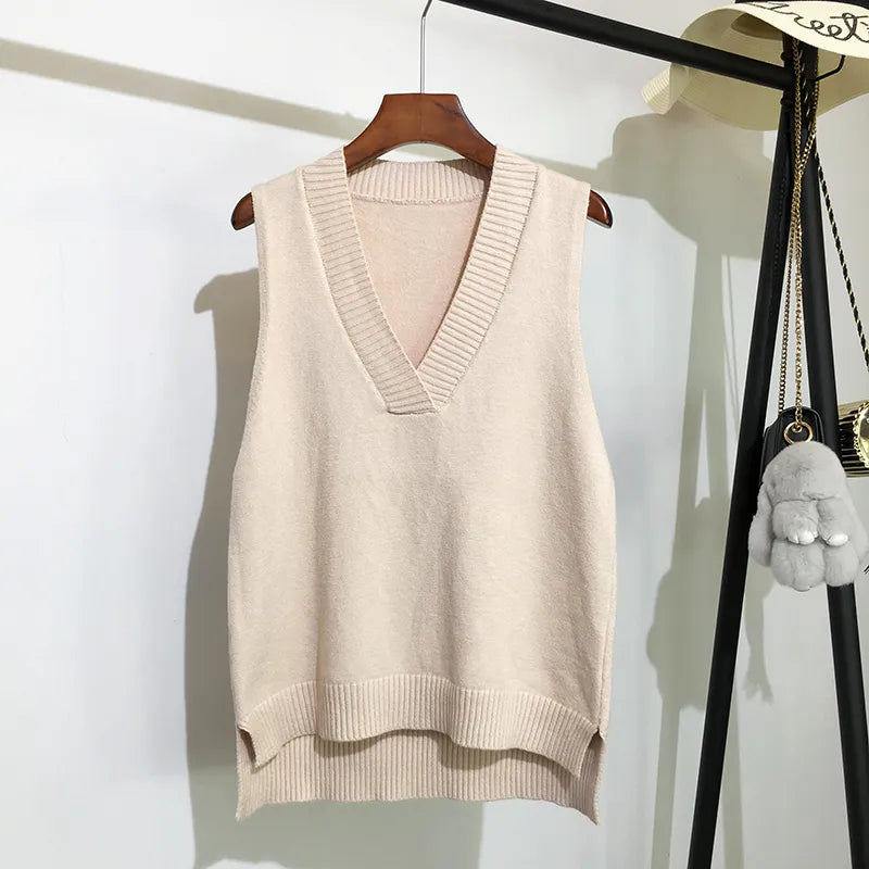 Women's V-Neck Knitted Sweater for Autumn and Winter Wear Loose Fit Sweater Vest