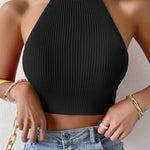 Sleeveless Knit Crop Top for Women Basic Solid Slim Fitted Halter Top Turtleneck Ribbed Vest Y2K High Neck Tops