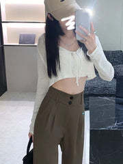 Loose Casual Elegant Straight Pant for Women Versatile Fashion High Waist Loose Thin Trousers with Buttons Trousers Office Party Wide Leg Pants