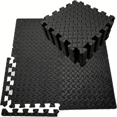 Black foam floor mats on a white background
