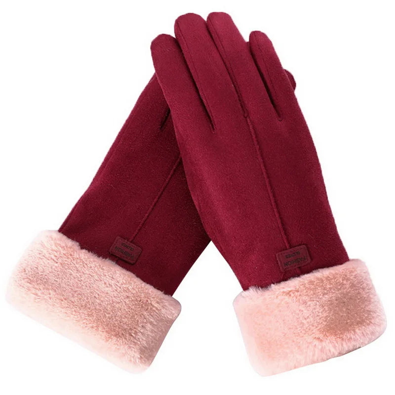 Women's Winter Touchscreen Gloves with Faux Fur Lining