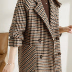 New Vintage Women's Plaid Wool Blazer Double Breasted Suit Jacket Loose Blazer Coat