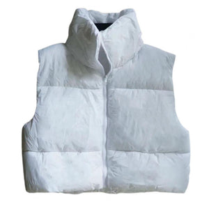 Ultra-Insulated Padded Puffer Vest with High Neck and Adjustable Hem Crop Top Vest