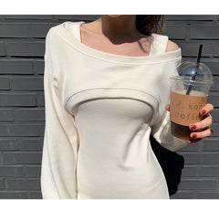 Elegant Women's Loose Pullover Top + Slim Long Dress 2 Piece Suits