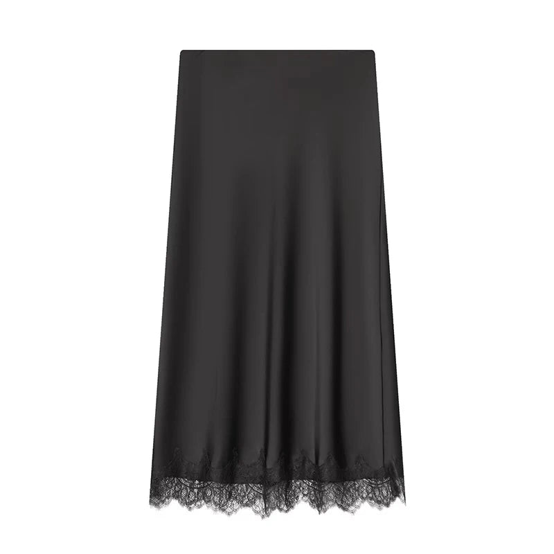 Black skirt with lace hem on a white background