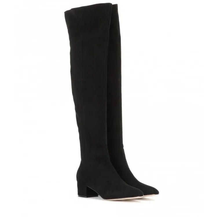 Black knee-high boots on a white background