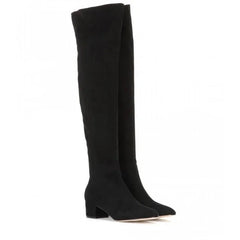 Black knee-high boots on a white background