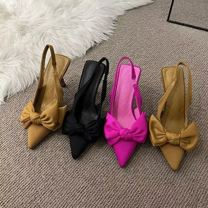 Summer New Fashion Butterfly Knot Women's Pumps Slingbacks High Heel Shoes Sexy Dress Thin Heel Pointed Toe Shoes