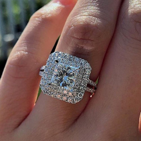 Halo Engagement Ring Women Trendy Cubic Zirconia Brilliant Cut Luxury Promise Jewelry Gift