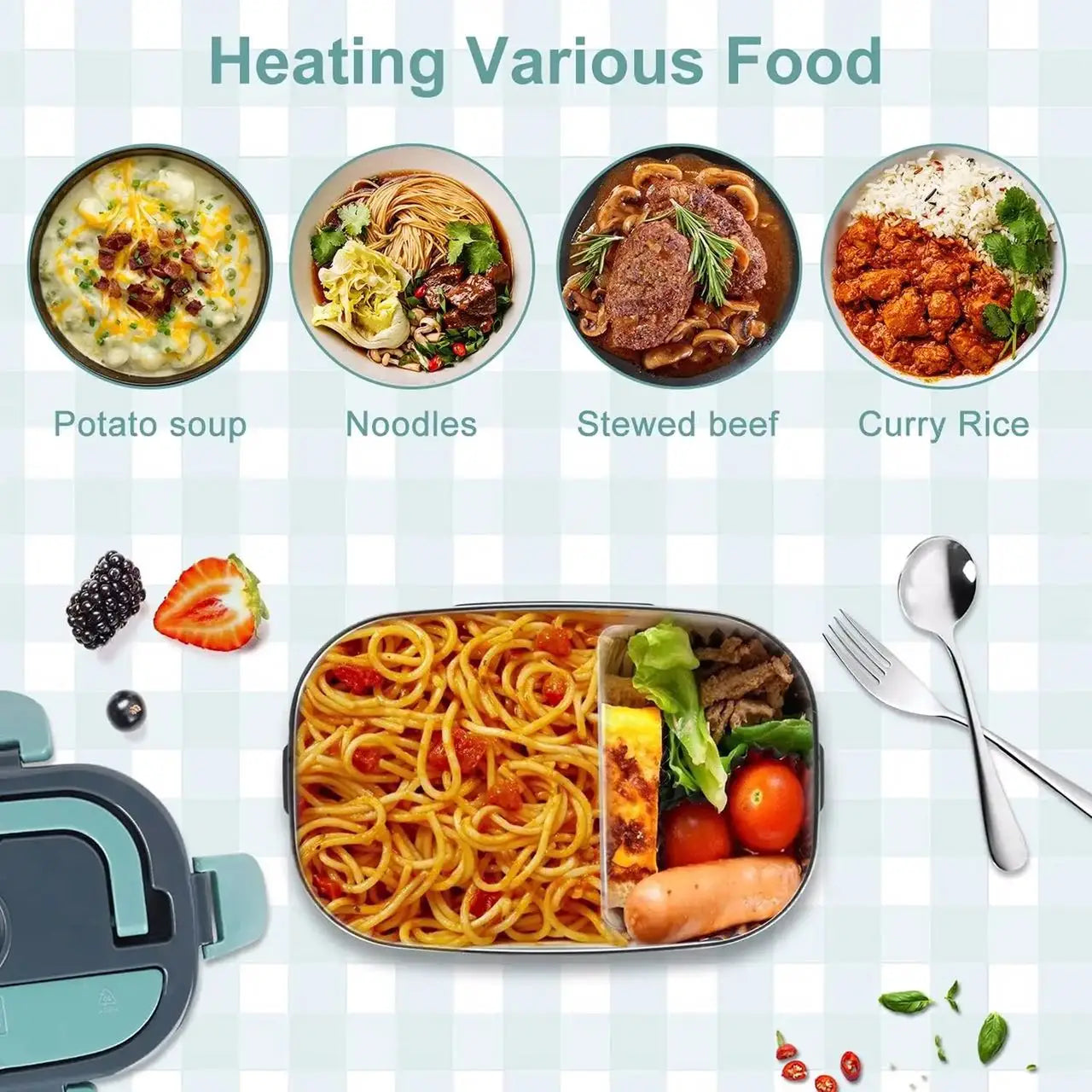 1.5 L 60W Electric Lunch Box Food Warmer Portable Food Heater for Car Or Home - Leak Proof 304 Stainless Steel Liner