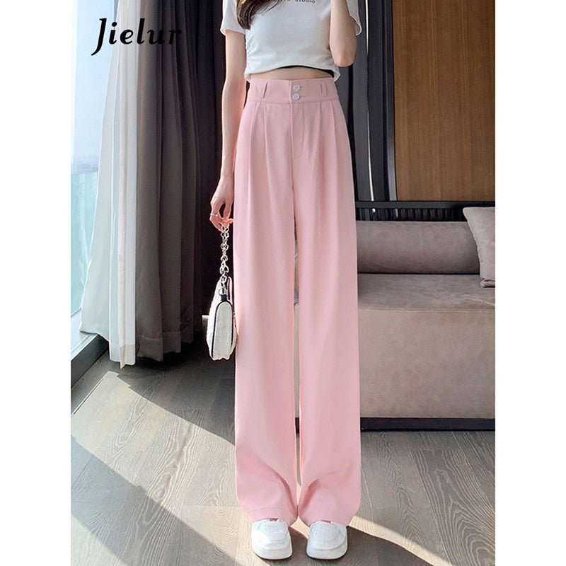 High Waist Double Buttons Wide Leg Pants Various Colors