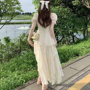 Women's Summer Dress Chiffon Fairy Chic Party Y2K Midi Dress Elegant Slim Irregular Dress