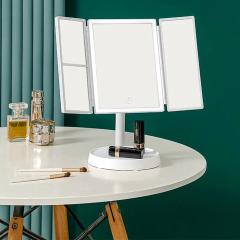 Makeup Vanity Mirror LED 60-Light 3 Color Modes 1x 2x 3x Magnification 360° Adjustable USB Charging