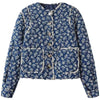 Blue floral patterned jacket on a white background