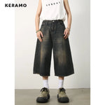 Women's Retro Wide Leg Baggy Jean Shorts Casual Denim Shorts Aesthetic High Waist Loose Shorts New Fashion Punk Shorts