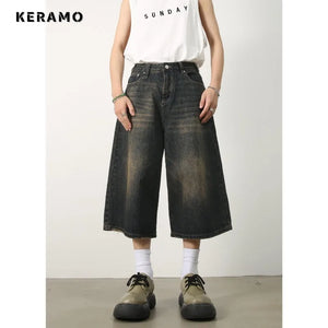 Women's Retro Wide Leg Baggy Jean Shorts Casual Denim Shorts Aesthetic High Waist Loose Shorts New Fashion Punk Shorts