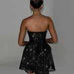 Elegant Strapless Sexy Mini Dress for Women Fashion Black Off-Shoulder Backless Pleated Sequins Sparkle Club Party Dress